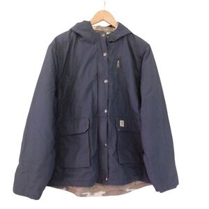 Carhartt Womens Jacket Parka Hooded Navy Blue Quilted Winter Workwear Sz‎ XXL